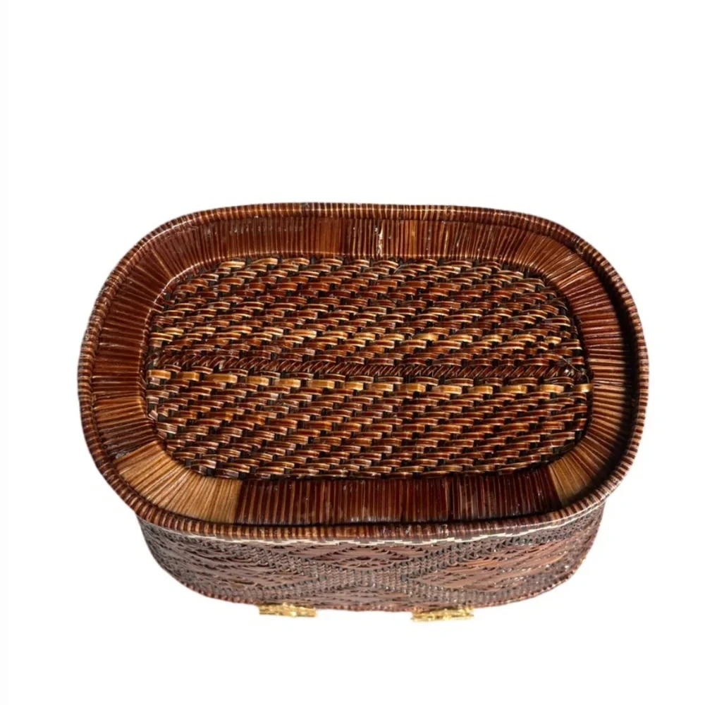 SUGARCOAT HOME
Vintage Thai Woven Rattan Bag with red velvet interior & mirror - Picture 3 of 7